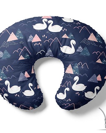 Poduszka rogal do karmienia Łabędzie na granacie, Baby Love Decor