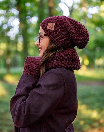 Czapka MERINO Neverland Bordo + podszewka JEDWAB, Brain Inside