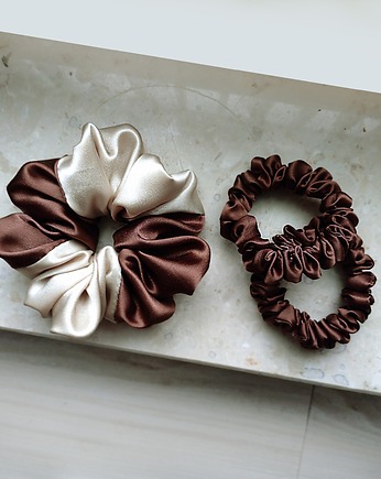 Czekoladowy - zestaw jedwabnych scrunchie, BARLA
