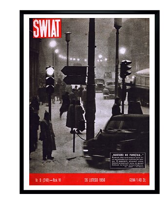 Oprawiona okładka czasopisma ŚWIAT z lutego 1956 r, aut. Władysław Sławny, RiskyWalls