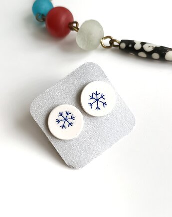 Kolczyki ceramiczne w śnieżynki, biżuteria z talerzy