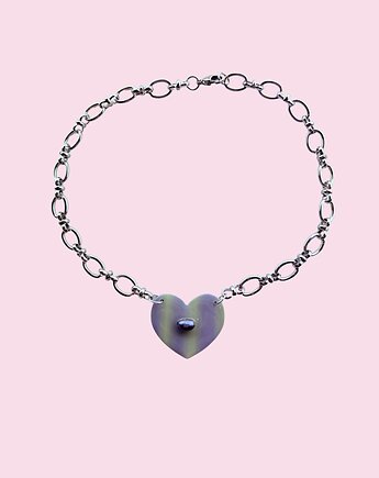 NASZYJNIK gruby srebrny z sercem w paski, Cuksy Jewellery