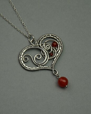 Wisiorek serce czerwony karneol wire wrapping, Agata Rozanska