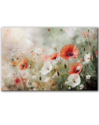 Obraz na płótnie - 100x70 cm Łąka z makami (1-0909), raspberryEM