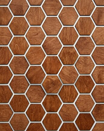 Panel Ścienny Drewniany Heksagon MAHOŃ Geometryczny Lamel Heksagon Dekor, smxdsgn