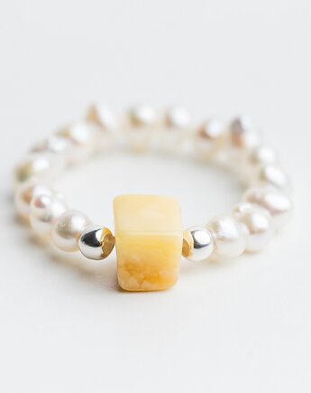 Pierścionek elastyczny PERŁA bursztyn bałtycki, AmberMal