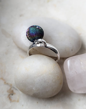 Regulowany pierścionek z kulką agat- srebro 925, ISSI Jewelry