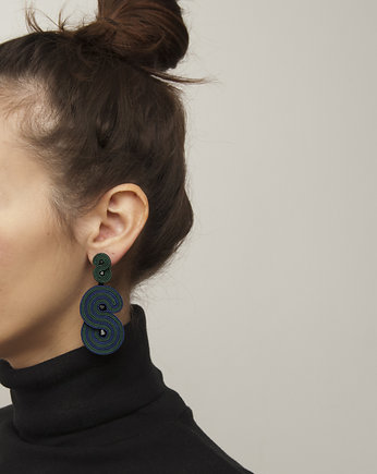 Kolczyki soutache - Zieleń butelkowa Granat Duże, maanuela