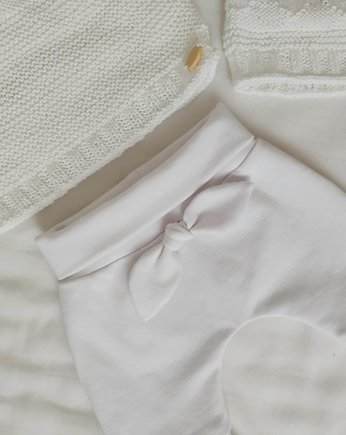 Spodnie niemowlęce dzianinowe z ozdobną kokardką, OKAZJE - Prezent na Baby shower