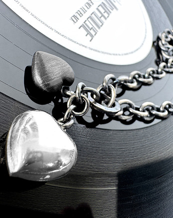 Naszyjnik Serduszka podwójne black and white na srebrnym łańcuchu 50 cm, SHAMBALA