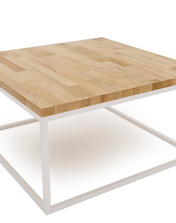 Stolik kawowy drewno dąb stal Cermis 80cm x 80cm biały, HOGGA