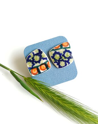 Kolczyki ceramiczne Bolesławiec, biżuteria z talerzy