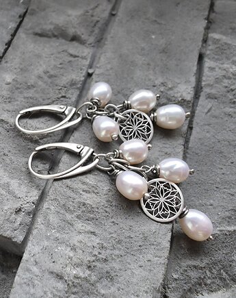 Kolczyki perły z rozetą, RayOfArt