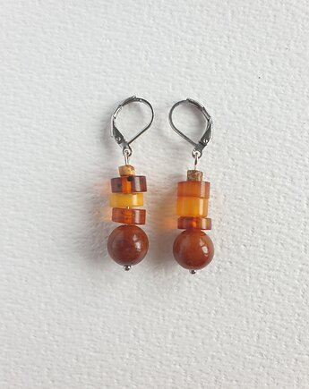 Kolczyki z bursztynem SZASZŁYKI jadeit kasztanowy