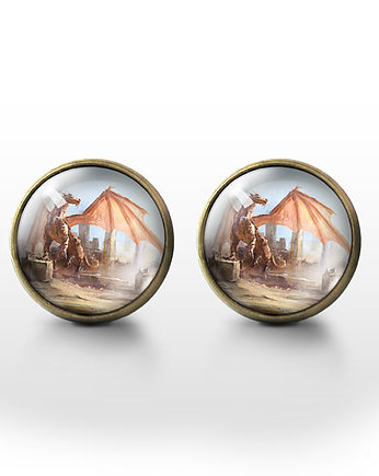 Kolczyki sztyfty - Smok - brąz, yenoo