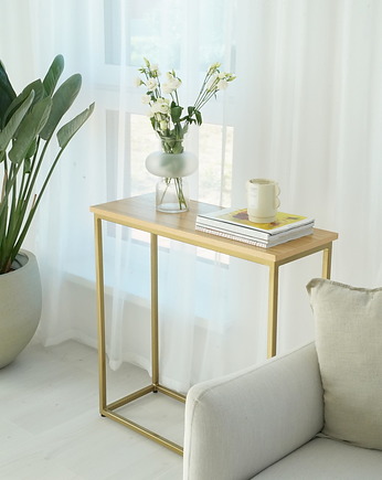 ALMA - złota konsola z dębowym blatem, Papierowka Simple form of furniture