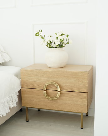 ERYN RING - dębowa szafka nocna z szufladami, Papierówka Simple form of furniture