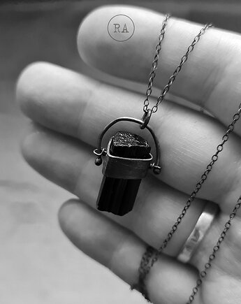 SREBRO Turmalin naszyjnik z naturalnym minerałem, RA