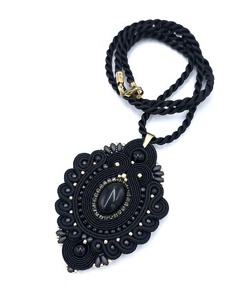 Wisiorek sutasz czarny z agatem Inez naszyjnik romantyczny elegancki, Katrina Rossa