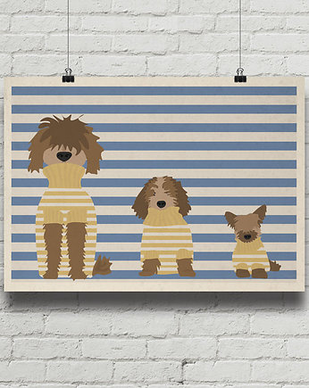 Psy w swetrach - plakat A3 fine art, minimalmill