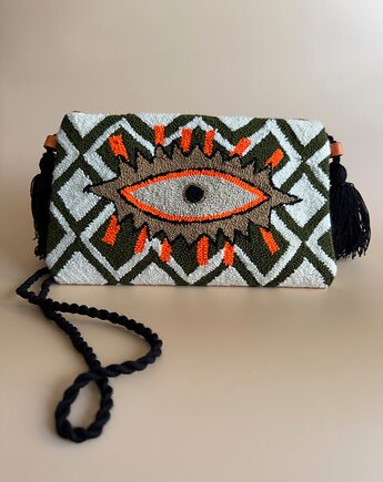Kolorowa torebka boho punch needle oko II, mezkla studio