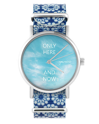 Zegarek - Tu i teraz - niebieski, kwiaty, OSOBY - Prezent dla teścia