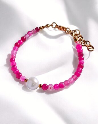 Bransoletka : fuchsia & pearl collection : agat i perła, kaktusia