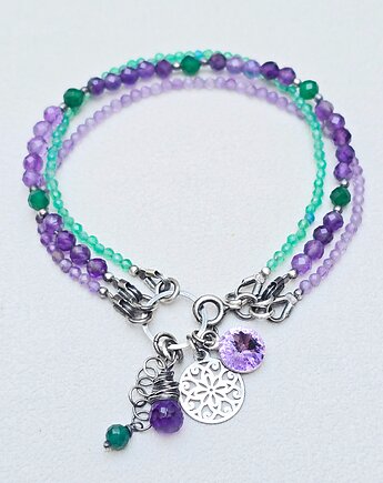 Potrójna  Bransoletka  z Ametystem i Zielonym Onyksem, ILEA