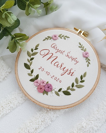 Haftowany tamborek PAMIĄTKA CHRZTU ŚWIĘTEGO prezent na chrzest, metryczka, madlenkova