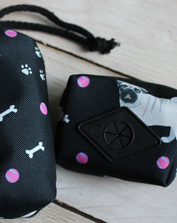 Zestaw saszetka na smaczki i woreczki  # mops II, Furmanki Szyją