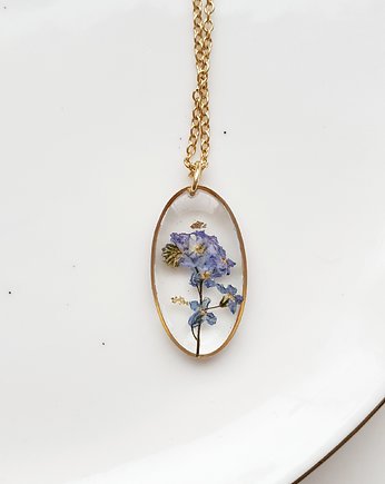 Naszyjnik z niezapominajką, Jaskółcze ziele handmade 