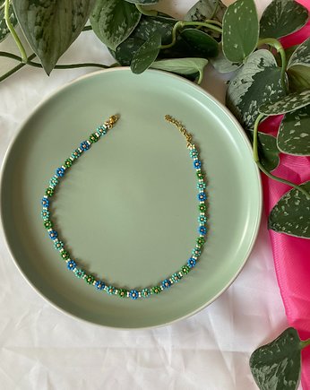 Naszyjnik szklane koraliki kwiatki, Panji Handmade