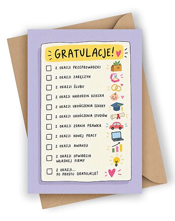 Kartka "GRATULACJE"- zaznacz właściwą okazję, Czarna Owca Karteczki