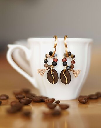 Kawowe kolczyki koła z zawieszkami, Pracownia Wieczorek