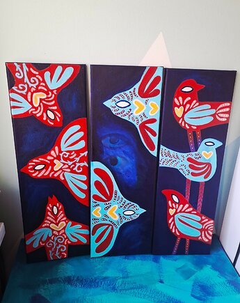 Ptaszory tryptyk 3 obrazy akrylowe, ma.grafka