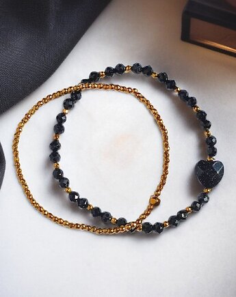 Komplet granatowo-złoty : bransoletki z serduszkami : na prezent, kaktusia