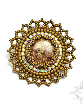 Fleur de bronzite, broszka z bronzytem, beading, Sol