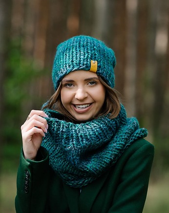 Czapka i komin MAXCOLOR Komplet zimowy morska toń, sploteka