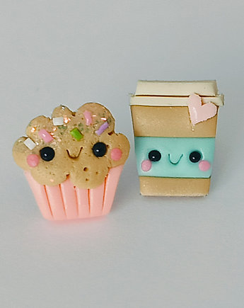 Słodkie Kolczyki z Modeliny Babeczka i Kawa, OMIFIMO