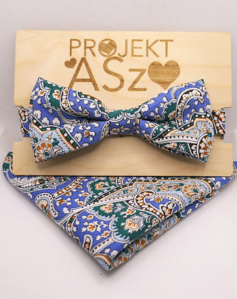 Mucha niebieska w kolorowe wzory z poszetką, Projekt ASz