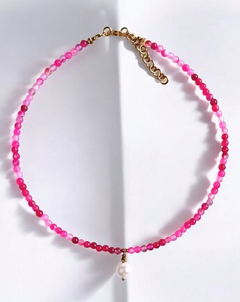 Naszyjnik : choker : fuchsia & pearl collection : agat i perła