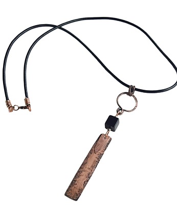 Naszyjnik - wisior z oksydowanej miedzi i rzemienia /6/ handmade rękodzieło, Galeriai