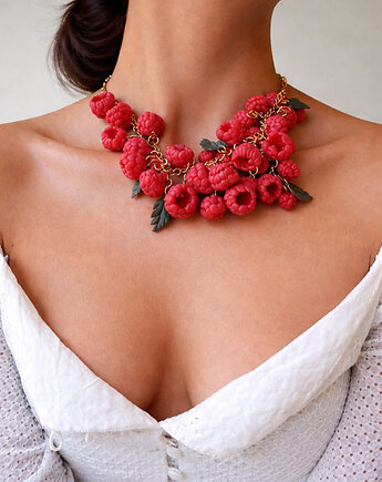 Ręcznie Robiony Naszyjnik Malina z Gliny Polimerowej, MariaPolymer