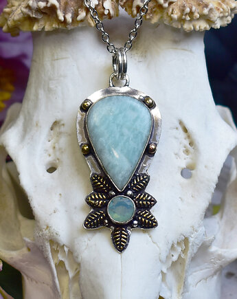 Miedziany posrebrzany wisiorek z amazonitem i chalcedonem, Spirit Of Copper