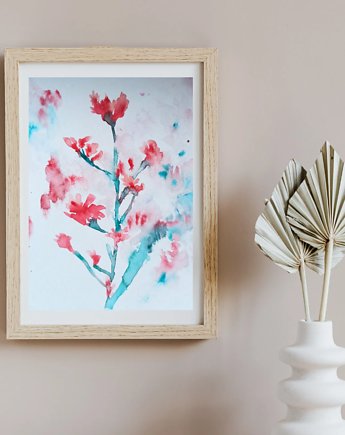 WYPRZEDAŻ OBRAZÓW! Akwarela Czerwony kwiat oryginalny obraz 300g A5 21x15 cm, Kwitnace