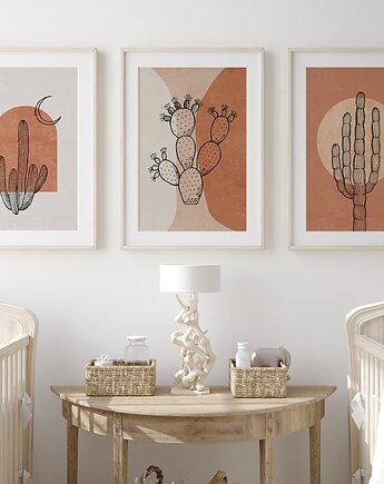 Plakat Tryptyk Kaktusy w kolorach pustyni, Harvest Maison