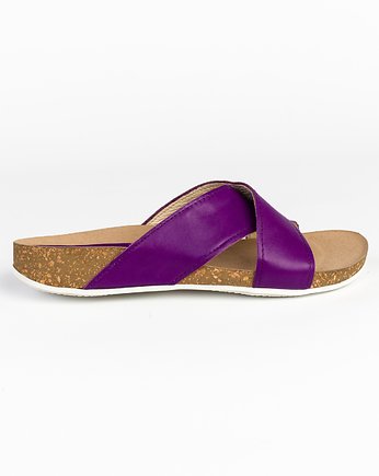 KLAPKI NA KORKU - SKÓRA NATURALNA - MODEL 341 - KOLOR FIOLETOWY LICO, Zapato
