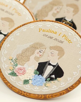 Personalizowana pamiątka ślubna, haft w oprawie vintage, Plasun