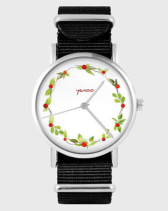 Zegarek - Wianek, dzika róża - czarny, nylon, yenoo