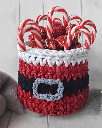 Koszyk świąteczny ze sznurka Mikołaj średnica 15 cm, Dymkowe Przeplatanki